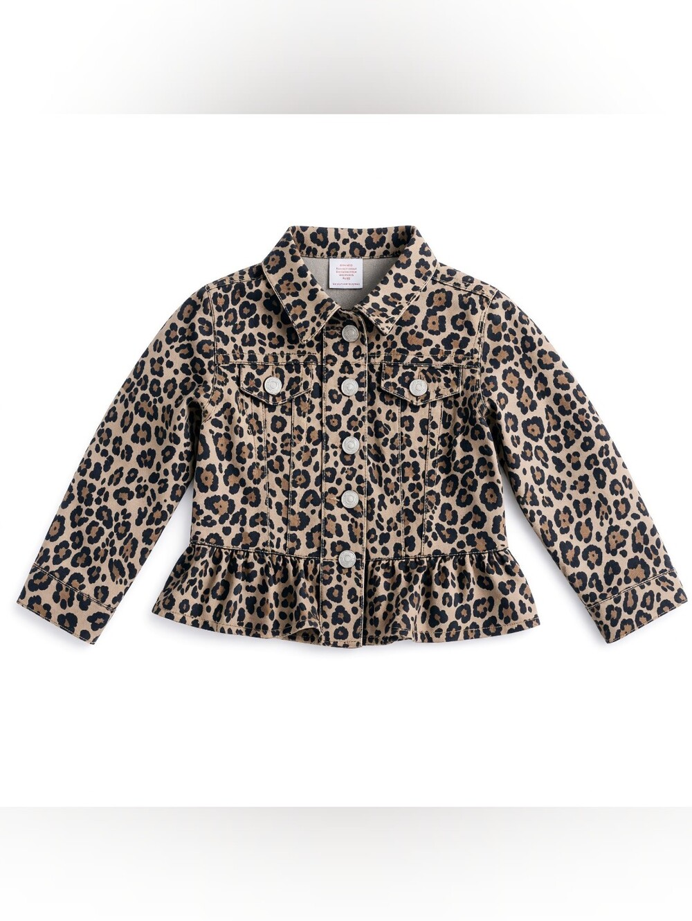 Toddler Girl Wonder Nation Leopard Print Denim Button Up Ruffle Hem Jacket 18M